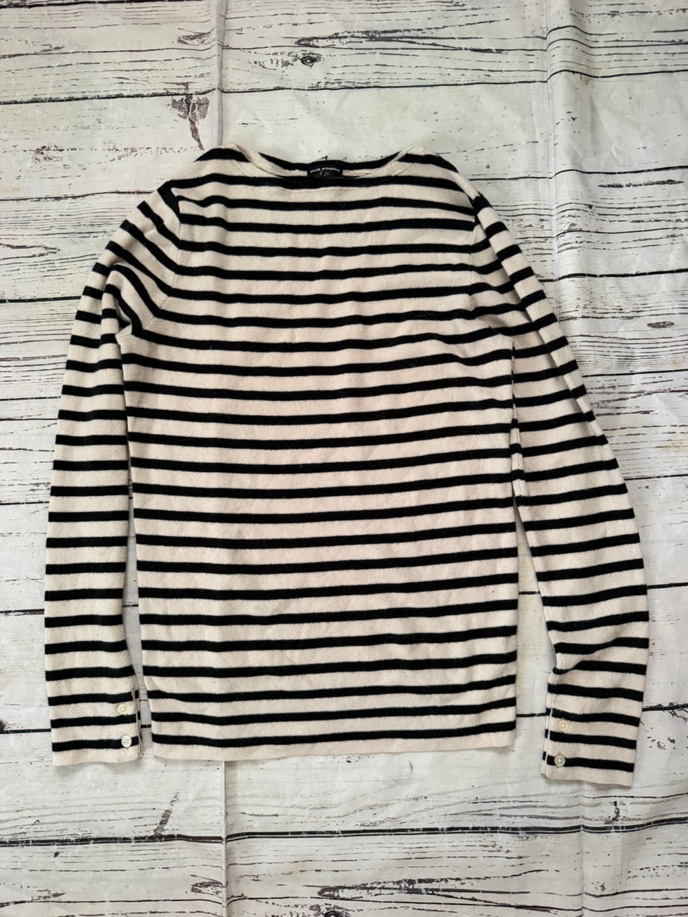Club Monaco Black and White Striped Crewneck Sweater